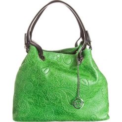 Torebki klasyczne damskie: Skórzana torebka w kolorze zielono-czarnym – 39 x 29 x 17 cm