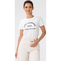Karl Lagerfeld Address Koszulka Biały. Białe koszulki damskie KARL LAGERFELD, s, z nadrukiem, z bawełny, bez kołnierzyka, z krótkim rękawem. Za 347,95 zł.