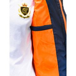 KURTKA MĘSKA ZIMOWA PIKOWANA C124 - GRANATOWA. Niebieskie kurtki męskie bomber Ombre Clothing, na zimę, m, z nylonu. Za 149,00 zł.