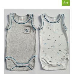 Body (2 szt.) w kolorze biało-szarym. Szare body niemowlęce Absorba & DIM, z nadrukiem, z bawełny, bez rękawów. W wyprzedaży za 32,95 zł.