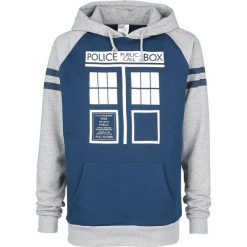Doctor Who Tardis Bluza z kapturem szary melanż/niebieski. Szare bluzy męskie marki Doctor Who, l, z nadrukiem, z kapturem, bez rękawów, z kapturem. Za 184,90 zł.