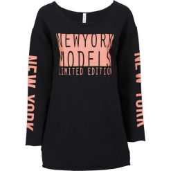 Bluzy rozpinane damskie: Bluza dresowa bonprix czarno-jasnoczerwony z nadrukiem