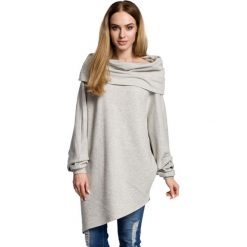 Popielata Bluza Nietoperz z Wywijanym Kołnierzem. Szare bluzy damskie Molly.pl, uniwersalny, bez wzorów, z bawełny, bez rękawów, bez kaptura. Za 128,90 zł.