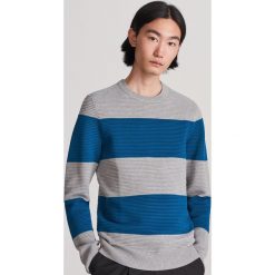 Sweter z prążkowanej dzianiny - Granatowy. Niebieskie swetry męskie Reserved, s, bez wzorów, z dzianiny, bez kołnierzyka, bez kaptura. Za 119,99 zł.