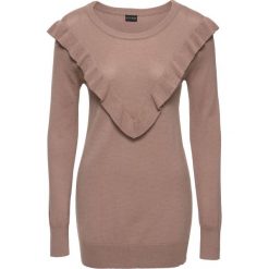 Sweter z falbaną bonprix szarobrązowy. Szare swetry klasyczne damskie bonprix. Za 79,99 zł.