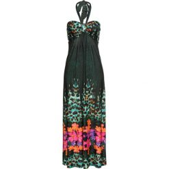 Sukienka bandeau bonprix zielono-pomarańczowy w kwiatki. Zielone sukienki damskie bonprix, w kwiaty, bez kołnierzyka, bez rękawów. Za 79,99 zł.