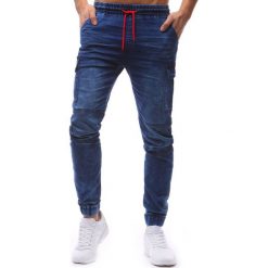 Joggery męskie: Joggery męskie denim look niebieskie (ux1236)