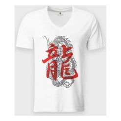 Koszulka męska v-neck Smok kanji. Koszulki męskie MegaKoszulki, m, bez wzorów, z bawełny, klasyczne, bez kołnierzyka, bez rękawów. Za 54,90 zł.