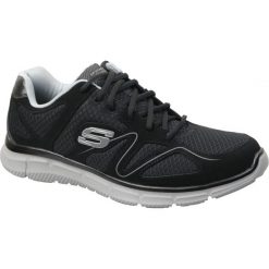 Czarne Buty Skechers Satisfaction M 58350-BKGY. Czarne buty sportowe męskie Inny, z materiału, bez zapięcia. W wyprzedaży za 259,00 zł.