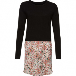 Sweter z wstawką w optyce spódnicy bonprix czarny. Czarne sukienki damskie bonprix, bez wzorów, z materiału, bez rękawów, bez kaptura. Za 119,99 zł.