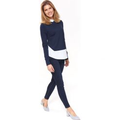 BLUZKA Z ŁĄCZONYCH MATERIAŁÓW. Białe bluzki damskie marki Top Secret, z materiału, eleganckie, z koszulowym kołnierzykiem. Za 129,99 zł.