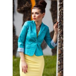 3516-4 Marynarka z delikatnie połyskującego materiału - miętowy sorbet miętowy. Zielone marynarki damskie Tagless, l, bez wzorów, z poliesteru. Za 45,97 zł.