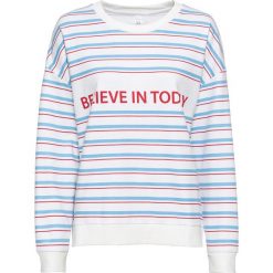 Bluza dresowa bonprix biało-czerwono-niebieski alpejski w paski. Białe bluzy damskie bonprix, z dresówki, bez kaptura. Za 49,99 zł.