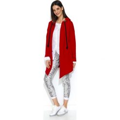 Czerwona Niezapinana Bluza z Kapturem. Czerwone bluzki damskie Molly.pl, na lato, uniwersalny, bez wzorów, z jeansu, z krótkim rękawem, krótkie, z kapturem. Za 148,90 zł.