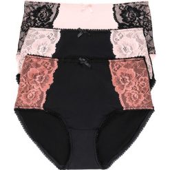 Figi maxi z mikrofibry (3 pary) bonprix czarno-jasnoróżowy. Czarne majtki damskie bonprix, w koronkowe wzory, z koronki. Za 53,97 zł.