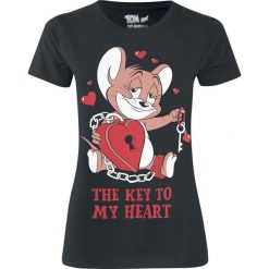 Tom & Jerry The Key To My Heart Koszulka damska czarny. Czarne koszulki damskie Tom & Jerry, xxl, z nadrukiem, z okrągłym kołnierzem. Za 24,90 zł.