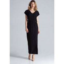 Sukienka maxi na lato czarna - l. Czarne sukienki damskie e-margeritka.pl, na lato, l, bez wzorów, z elastanu, eleganckie, z długim rękawem, długie, bez kaptura. Za 209,99 zł.