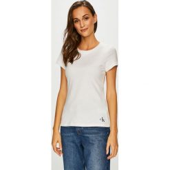 Calvin Klein Jeans - Top. Białe topy damskie marki Calvin Klein Jeans, s, z jeansu, z okrągłym kołnierzem. Za 119,90 zł.