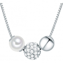 Srebrny naszyjnik w kolorze białym z cyrkoniami - dł. 40 cm. Białe naszyjniki damskie Pearls Special, srebrne. W wyprzedaży za 159,95 zł.