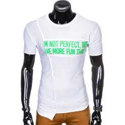 T-shirty męskie: T-SHIRT MĘSKI Z NADRUKIEM S976 - BIAŁY