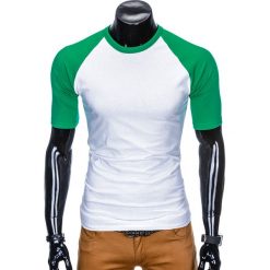 T-shirty męskie: T-SHIRT MĘSKI BEZ NADRUKU S877 – BIAŁY/ZIELONY