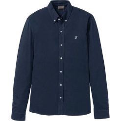 Shirt koszulowy z bawełny pique Slim Fit bonprix ciemnoniebieski. Niebieskie koszulki męskie bonprix, xl, bez wzorów, z bawełny, z koszulowym kołnierzykiem, bez rękawów. Za 54,99 zł.