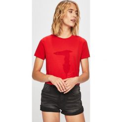 Trussardi Jeans - T-shirt. Niebieskie bluzki damskie Trussardi Jeans, s, bez wzorów, z elastanu, z okrągłym kołnierzem. W wyprzedaży za 179,90 zł.