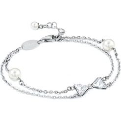 Bransoletki damskie: Bransoletka w kolorze srebrnym z perłami i kryształami Swarovski