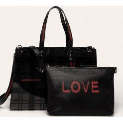 Desigual - Torebka. Czarne torby damskie na zakupy Desigual, w paski, ze skóry ekologicznej, na ramię, bez dodatków. Za 399,90 zł.