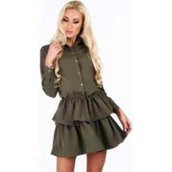 Sukienka z falbanami khaki 5055. Brązowe sukienki z falbanami marki Fasardi, l. Za 109,00 zł.