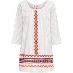Tunika bonprix beżowo-pomarańczowy z nadrukiem. Brązowe tuniki damskie bonprix, z nadrukiem, bez kołnierzyka, bez rękawów. Za 89,99 zł.