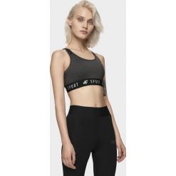 Biustonosz sportowy STAD300 - czarny melanż. Czarne biustonosze sportowe damskie 4f, bez wzorów, z meshu, na fitness i siłownię. Za 69,99 zł.