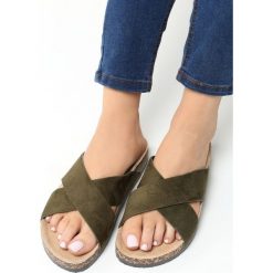 Khaki Klapki Recovery. Brązowe chodaki damskie Born2be, z materiału, na platformie. Za 39,99 zł.
