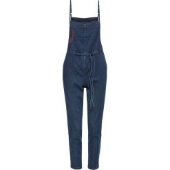 Kombinezon dżinsowy bonprix ciemny denim. Niebieskie kombinezony damskie bonprix, bez wzorów, z denimu, bez kołnierzyka, bez rękawów. Za 54,99 zł.