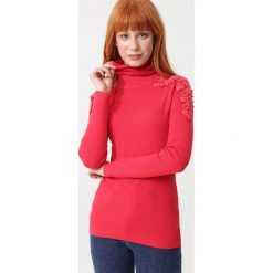 Czerwony Golf Knox. Czerwone swetry damskie Born2be, s, z haftami, z dzianiny, eleganckie, z długim rękawem, długie, bez kaptura. Za 99,99 zł.