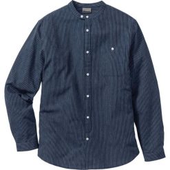 Koszula z długim rękawem Slim Fit bonprix indygo. Niebieskie koszule męskie na spinki bonprix, l, ze stójką, z długim rękawem. Za 59,99 zł.
