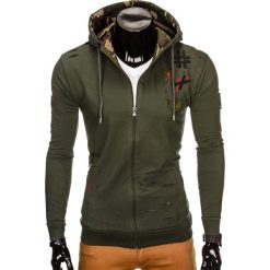 Bluzy męskie: BLUZA MĘSKA ROZPINANA Z KAPTUREM B802 - KHAKI