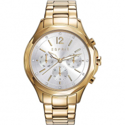 Zegarek kwarcowy w kolorze srebrno-złotym. Żółte, analogowe zegarki damskie Esprit Watches, ze stali. W wyprzedaży za 363,95 zł.