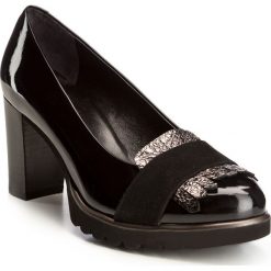 Buty damskie. Czarne czółenka damskie Wittchen, z aplikacjami, ze skóry, bez obcasa, na słupku. W wyprzedaży za 359,90 zł.