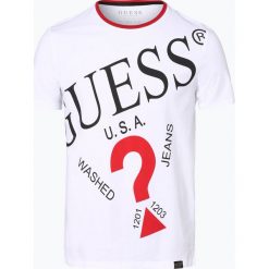 Guess Jeans - T-shirt męski, biały. Białe t-shirty męskie Guess Jeans, s, z aplikacjami, z jeansu, bez kołnierzyka. Za 139,95 zł.