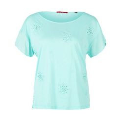 S.Oliver T-Shirt Damski 40 Turkusowy. Niebieskie koszulki damskie marki S.Oliver, na co dzień, s, z nadrukiem, z materiału, bez kołnierzyka, bez rękawów. W wyprzedaży za 93,00 zł.