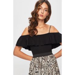 Answear - Bluzka. Czarne bluzki damskie ANSWEAR, s, bez wzorów, z elastanu, z okrągłym kołnierzem, z krótkim rękawem. Za 59,90 zł.