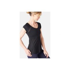 Koszulka krótki rękaw Gym & Pilates 2 w 1 damska. Czarne koszulki damskie DOMYOS, s, bez wzorów, z elastanu, bez kołnierzyka, z krótkim rękawem. Za 59,99 zł.
