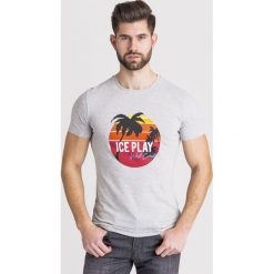 T-SHIRT ICE PLAY. Szare t-shirty męskie m, z nadrukiem, z bawełny, z okrągłym kołnierzem. Za 120,00 zł.