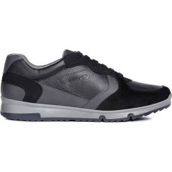 Sneakersy "Wilmer" w kolorze czarno-antracytowym. Czarne sneakersy męskie Geox, w kolorowe wzory, z gumy, na sznurówki. W wyprzedaży za 215,95 zł.