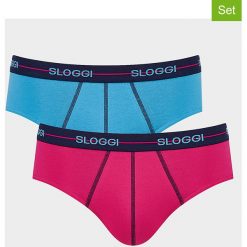 Slipy (2 pary) "Start Midi" w kolorze niebieskim i czerwonym. Czerwone bokserki męskie Triumph & Sloggi, m, bez wzorów. W wyprzedaży za 39,95 zł.
