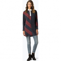 Tommy Hilfiger - Damska sukienka z jedwabiu – Tommy Icons Rugby Dress, niebieski. Niebieskie sukienki damskie TOMMY HILFIGER, bez wzorów, z jedwabiu, klasyczne, z klasycznym kołnierzykiem, z długim rękawem, długie. Za 799,95 zł.