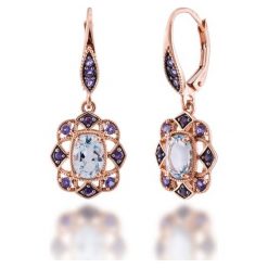 Złote Kolczyki - złoto różowe 585, Iolit,blue topaz. Różowe kolczyki damskie marki W.KRUK, z topazem, złote. Za 2290,00 zł.