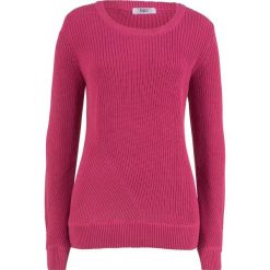 Swetry klasyczne damskie: Sweter bawełniany, długi rękaw bonprix jeżynowo-czerwony