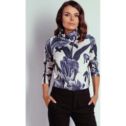 Kwiatowa Bluzka z Szerokim Golfem. Białe bluzki damskie marki Molly.pl, s, bez wzorów, z jeansu, eleganckie, z golfem, z długim rękawem. Za 97,90 zł.